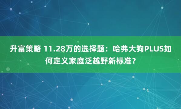 升富策略 11.28万的选择题：哈弗大狗PLUS如何定义家庭泛越野新标准？